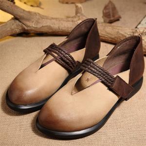 China S015 Handmade original flat-bottomed first layer cowhide casual literary women's shoes inside and outside leather factory
