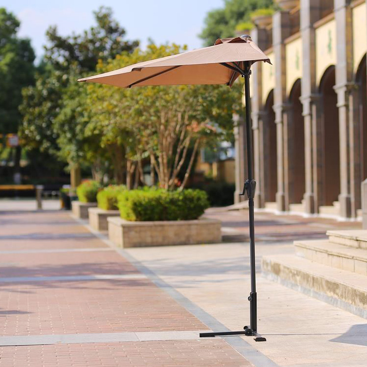 Bistro Outdoor Garden Patio Hand Crank Lift Umbrella 9*4.5*7.87 FT Half Round Sun Shade