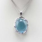 Women Fashion Jewelry Oval Dome Blue Topaz Cubic Zircon 925 Silver Pendant