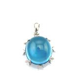 Women Jewelry 14mmx16mm Oval Dome Blue Topaz Cubic Zirconia Pendant Necklace