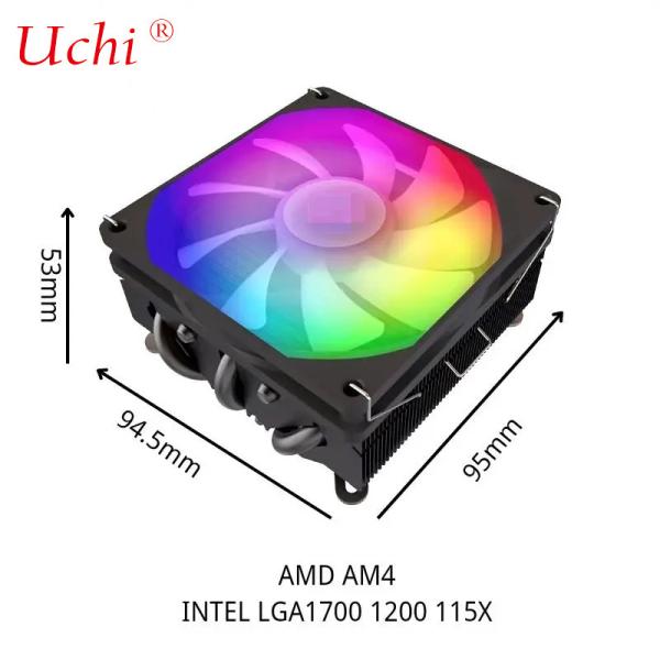 Heatpipe Radiator I3 I5 I7 I9 Lga775 1150 1151 1155 1156 1700 1366 2011 AMD AM4 AM5 Universal Horizontal CPU Cooler Fan Black