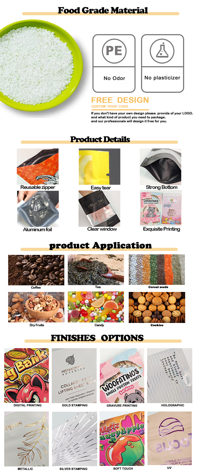 Stand up aluminum foil packaging bags for snacks and nuts