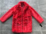 Medium Length Girls Faux Fur Coat Red Color With Reverse Collar TW78516