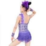 Two Pieces One Shoulder Latin Dance Costumes Holograms Sequins Competition