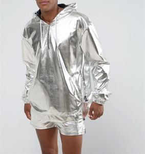 China Sliver Foil Windproof Mens Overhead Jacket , Reflective Hooded Windbreaker factory
