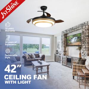 China 42'' Retractable Ceiling Fan With Dimmable LED Light Amd DC Motor factory