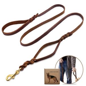 China Luxury Handmade Dog Leather Leashes Easy Control Braided Style Comfortable Hand Feeling factory