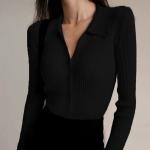Women 2023 New Lapel Slim Slimming Tops Ladies Hollow Buttons Sexy V Neck Long
