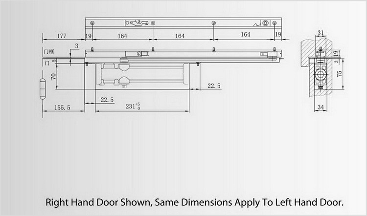 Light Duty Size 3 Concealed Automatic Door Closer Auto Hold Open Optional