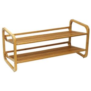 China Hotel Storage Bamboo Wooden Two Tier Shoe Rack Antibacterial Easy Cleaning factory