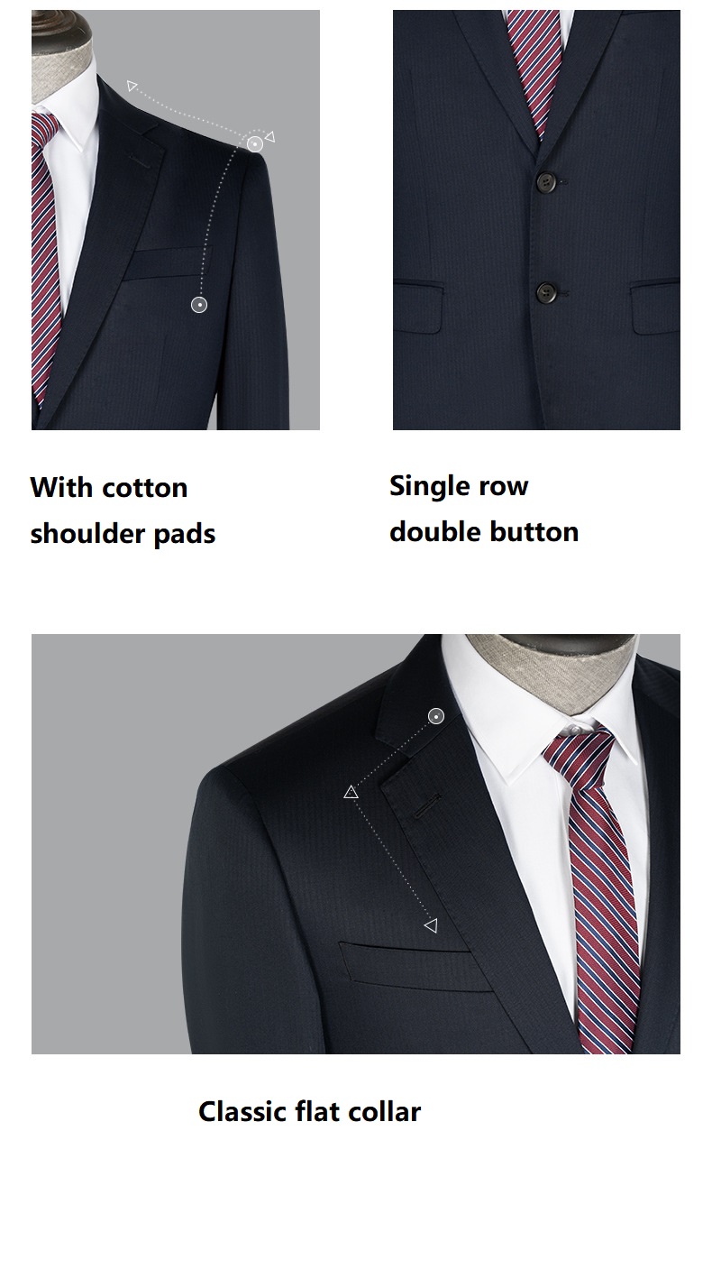 Men's Fashion Business Suit in Blue Woolen with Single Breasted Jacket and Trousers