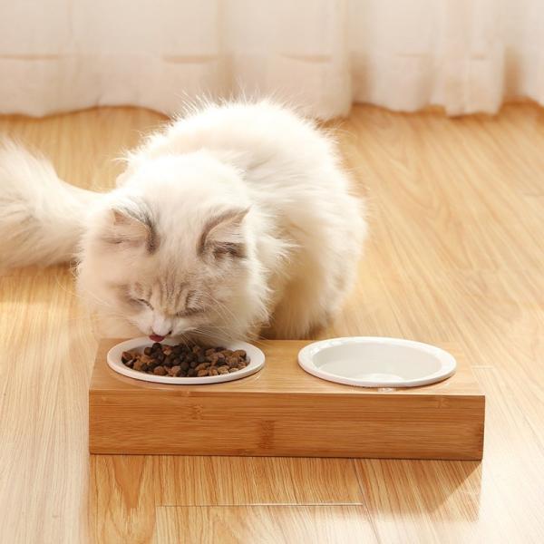 Ceramic Pet Bowl Bamboo Cat Bowl Amazon Double Bowl Dining Table Drinking Dog