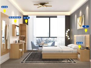 China Solid Wooden Hotel Bedroom Furniture Sets , Guest Room Modern Bedroom Suites factory