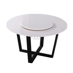 China White And Black Round Stone Rotating Dining Table factory