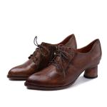 S173 Factory retro oil wax leather autumn and winter new high heels temperament