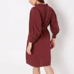 Long Sleeve Ladies Dress Button Front Knee Length Dress for Women Clothing