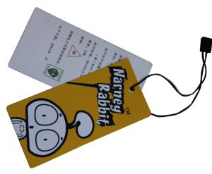 China Yellow Cartoon Pattern shining coated Clothing Hang Tags 300gsm Art PaperUSD0.15 factory