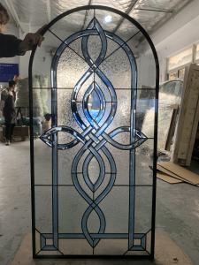 China Classic Design Clear Beveled Door Glass Insert For Wood Doors With Grey And Brass Caming factory