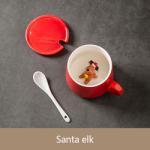 Eco Friendly Red Ceramic Cups , Ceramic Christmas Mugs With Spoon Lid OEM ODM
