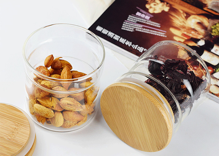 Hexagon Shape Glass Bottle Jar Kitchen Storage With Bamboo Lid SGS Certification