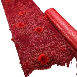 China feather and fabric lamp shade 3D Lace Fabric Zambia Beaded Austria Lace factory