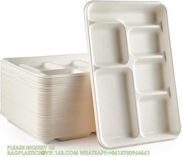 Compostable 6 Compartment Plates, 90 Pack Compartment Paper Plate, 12.5 * 8.6