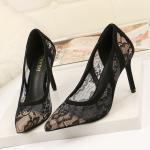 ZM026 96289-28 Net Celebrity With Pointed Stiletto Sexy Lace High Heels Shallow