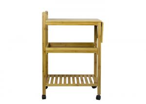 China Full 86cm Bamboo Kitchen Cart Foldable Leaf 4 Flexible Wheels on sale
