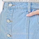 Women A-LINE High Waist Long Denim Skirt With Bottom Buttons Closed
