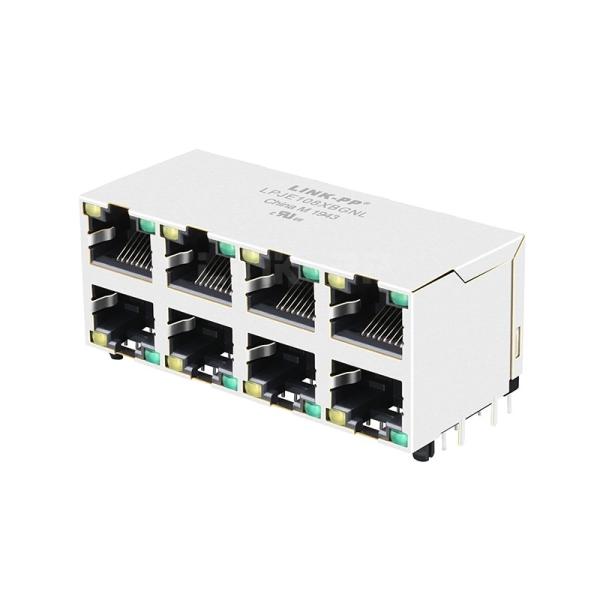 LPJE108XBGNL Tab Up 2X4 Port RJ45 Jack Connector Yellow/Green LED Without