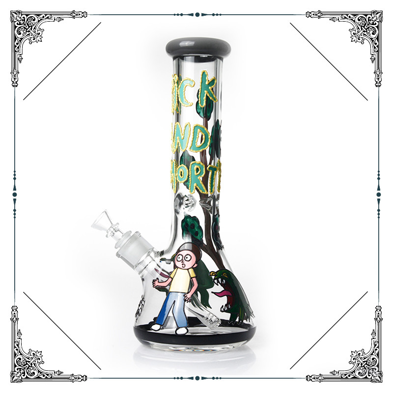 7MM Glass Smoking Water Pipes Hand Drawing Rick And Morty On Glass Hookah Bongs