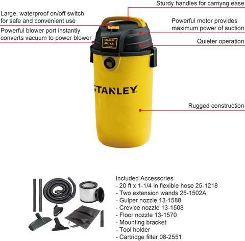 Portable Stainless Steel Stanley Wet Dry Vacuum Cleaner Light Weight Compact