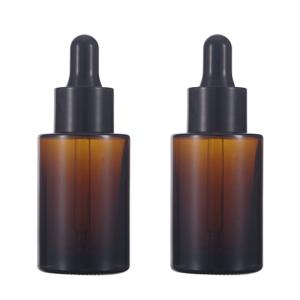 China Round Amber Glass Cosmetic Serum Essential Oil Bottle 15ml 30ml 50ml factory