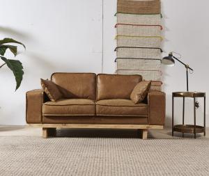 China Top Grain Genuine Leather 2 Seater Sofa , Light Brown Two Seater Leather Lounge factory