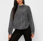 Drop Shoulder Slogan Embroidery Sweatshirt Blank Camo 100% Cotton Womens