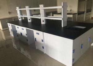 China College Steel Chemistry Lab Furniture / Laboratory Workbench With Reagent Shelves factory