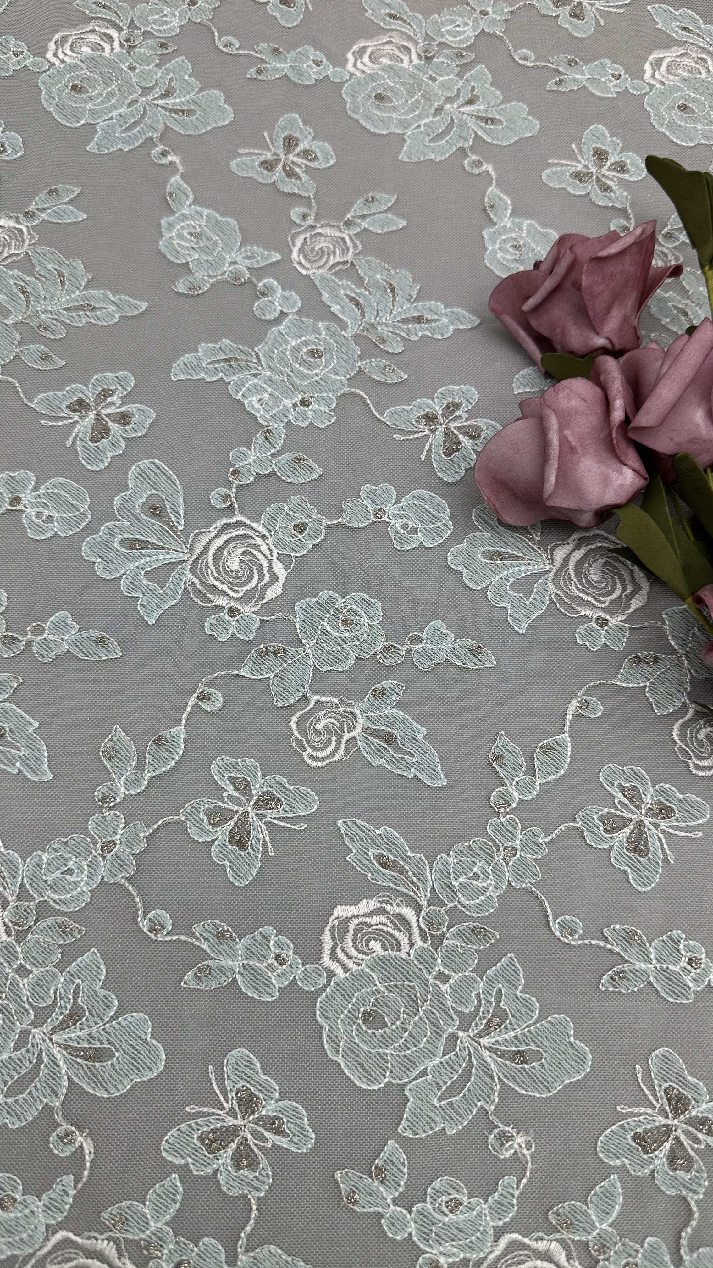Leafy French Embroidered Lace Delicate Threadwork On Soft Mesh For Designer-Inspired Evening Wear