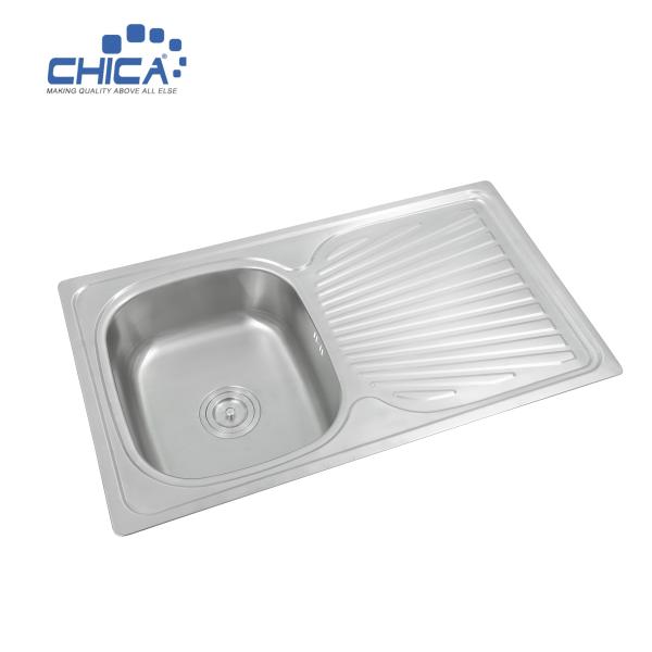 CH8650 Single Bowl Sink With Drain Board Stainless Steel Kitchen Sink Press