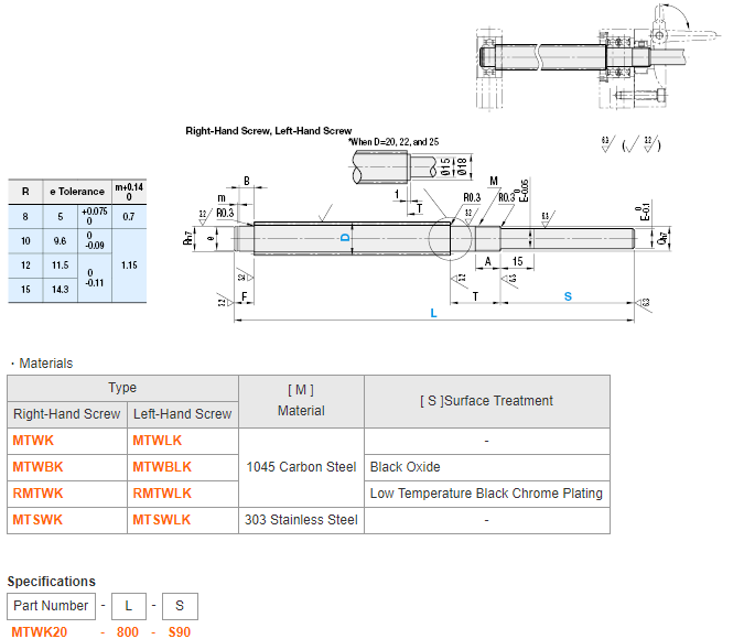 MISUMI Lead Screws -For Support Units- Series MTWK16-[100-1200/1]-S[2-95/1] 100% Original Ready to Ship