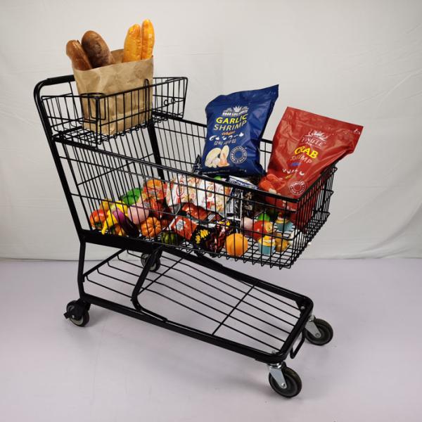100L Customized Metal Shopping Trolley Flat Basket American Black Shopping