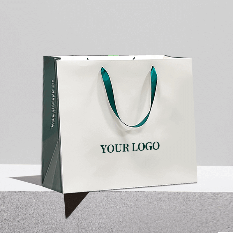 Tote Paper Shopping Bags Silver Stamping With Handles For Clothes Garment