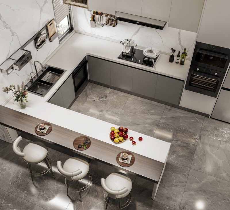 Fadior Complete Residential Stainless Steel Kitchen Cabinets With Beige Finish