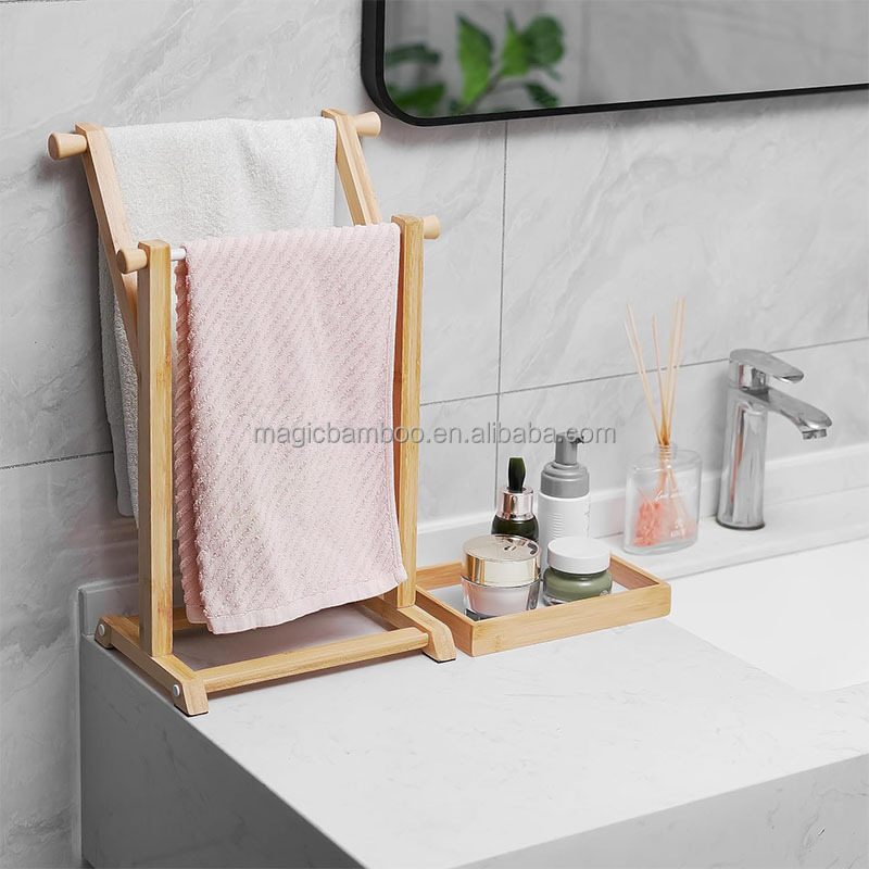 Sustainable Bamboo Hand Towel Holder Stand for Small Bathroom and Kitchen Countertops