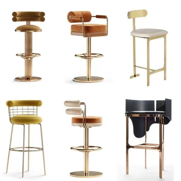 Luxury High Backrest Chair Coffee Stainless Steel Bar Chair High Stool For