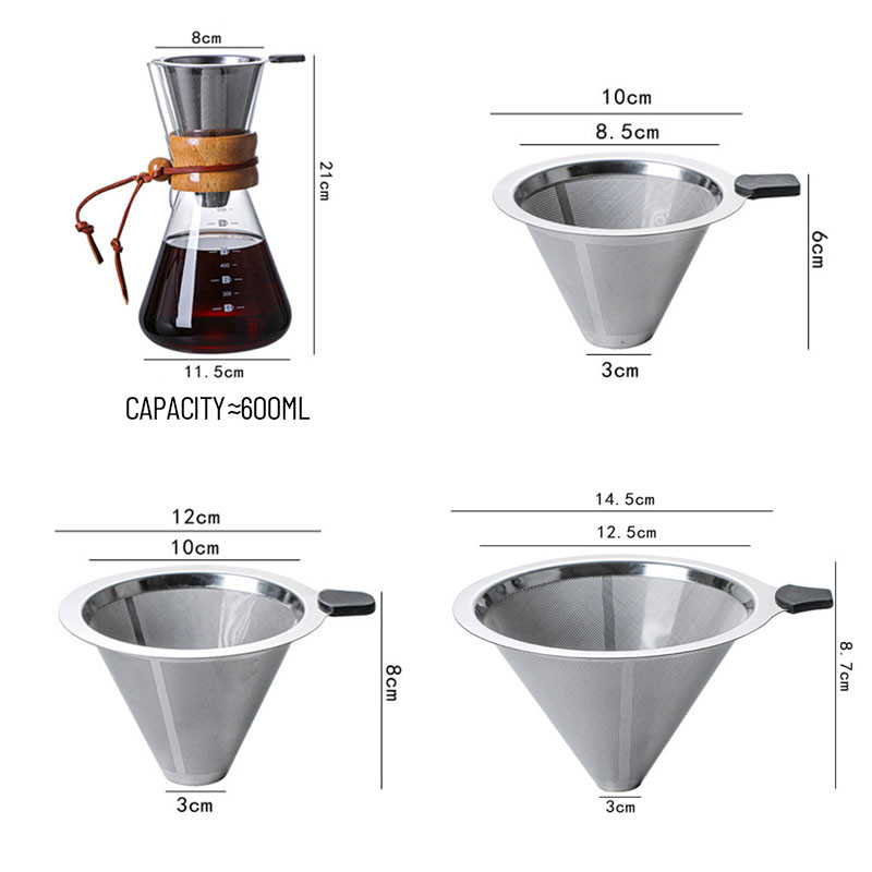 B2B Custom 400ml Glass Pour Over Coffee Brewer|Stainless Steel Filter&Wood Sleeve|Camping Brewing Pot