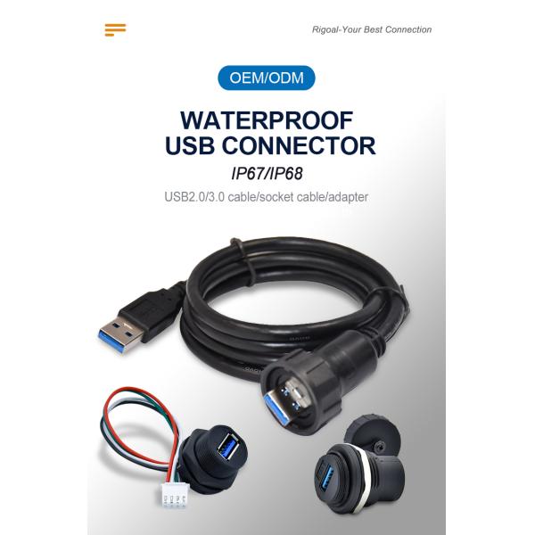 USB 3.0 Panel Mount IP67 Waterproof USB Cable Connector For Advertising Light Box Cable
