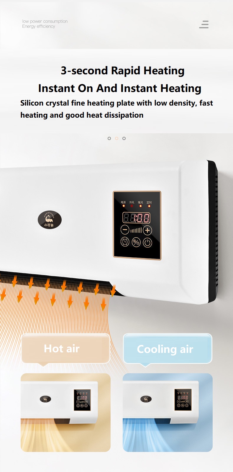 Adjustable Thermostat 1800W PTC Heating Cooling Mobile Air Conditioner Air Heater Fan