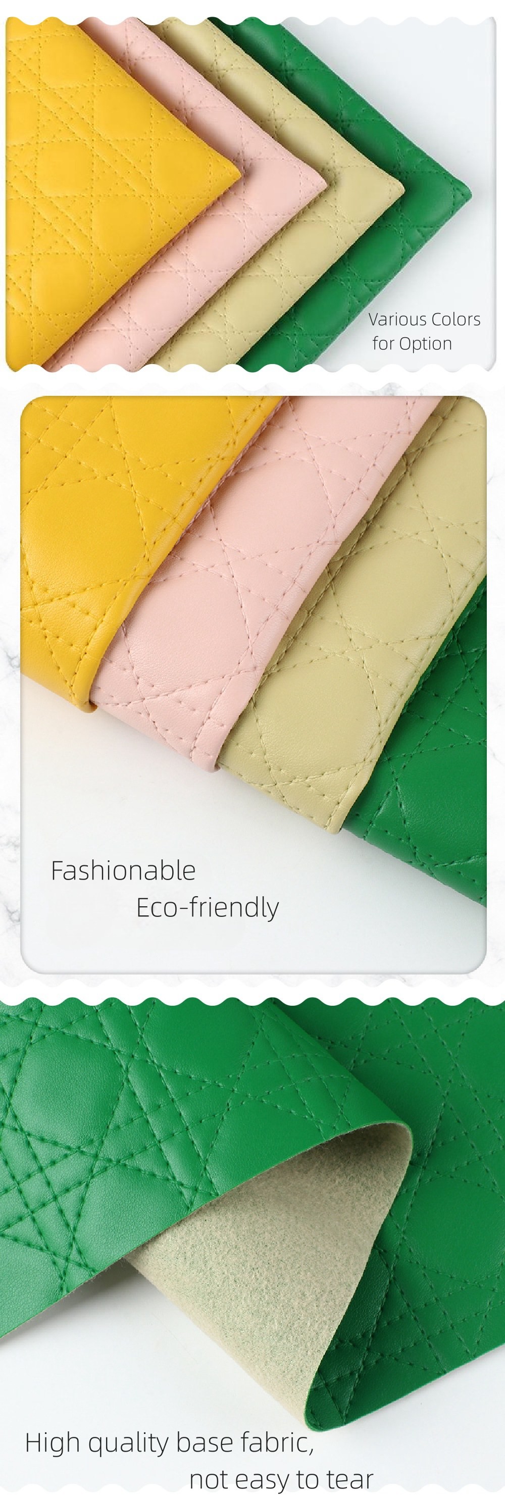 Waterproof Artificial PVC Leather For Bags Embroidered Plaid Woven Pattern
