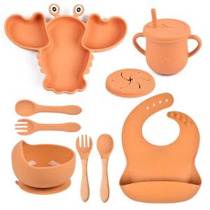 China Orange Baby Silicone Feeding Set BPA Free Suction Weaning Set factory