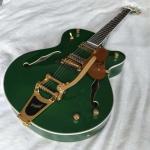 Custom Gret Electric Guitar in Green Color Semi Hollow Body Jazz Electric Guitar